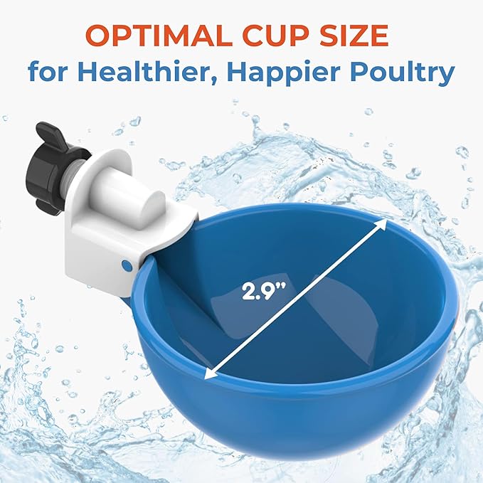 Lil Clucker - Blue Large Automatic Chicken Waterer Cups Suitable for Ducks, Geese, Turkeys, and Bunny Rabbit - Water Feeder Kit - Poultry Waterer - Pack of 12