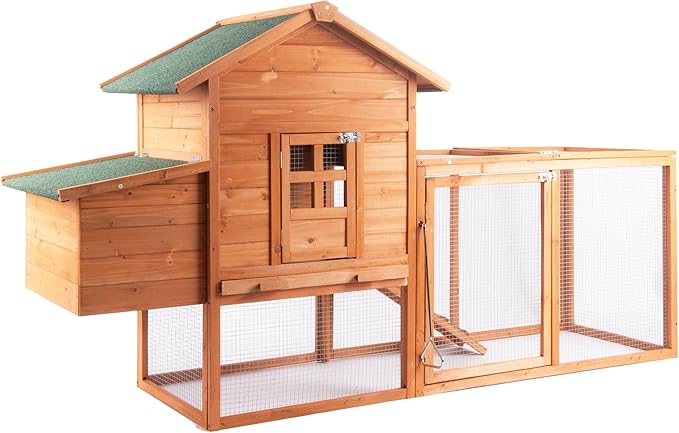 GOJOOASIS 80" Chicken Coop for 2-4 Chickens Outdoor Wooden Hen House Poultry Pet Hutch for Backyard w/Run Cage & Nesting Box(A)
