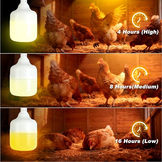 Rechargeable Chicken Coop Light- 3000K Warm Yellow Cordless Hanging Lamp, Rechargeable Battery with Hook, Easy Install No Wiring, Pendant Lights for Chicken Coop, Shed, Farm