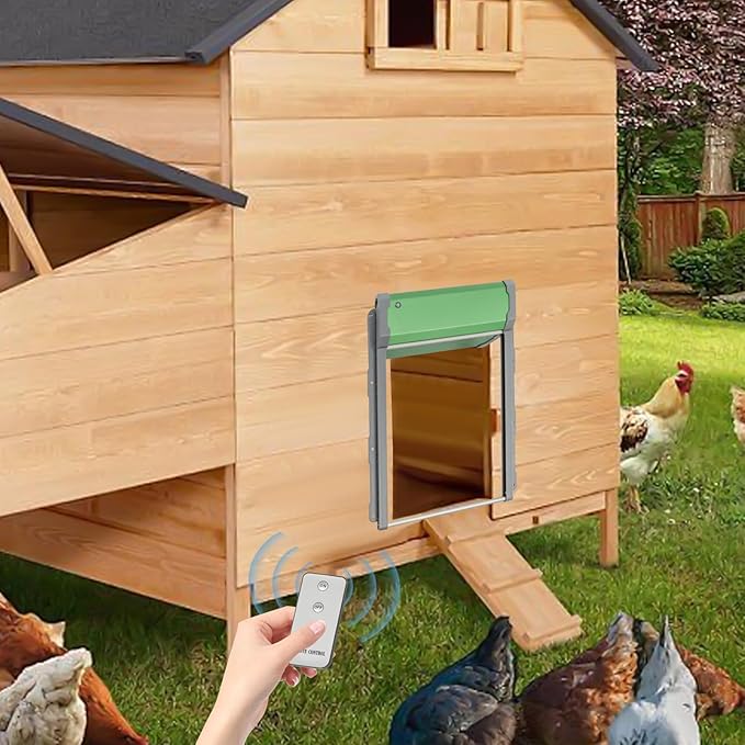 Automatic Chicken Coop Door Solar Powered,Smart Anti-Pinch Aluminum Automatic Chicken Door with Timer and Light Sensor,Range 40M Remote Control Solar Chicken Coop Door,Waterproof