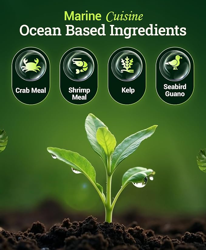 FoxFarm Marine Cuisine All Purpose Fertilizer - 10-7-7 Ocean-Based Plant Food with Crab Meal, Seabird Guano & Kelp - Slow Release Fertilizer for Vegetables, Flowers, Roses & Container Plants - 4 lb