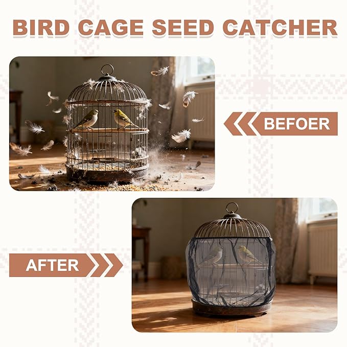 Bird Cage Seed Catcher, Bird Cage Net Cover Seeds Guard, Universal Birdcage Accessories, Blue/Green, Circumference 31.5"-43.3", Height 7.9" for Parrot Cockatiel Enclosures