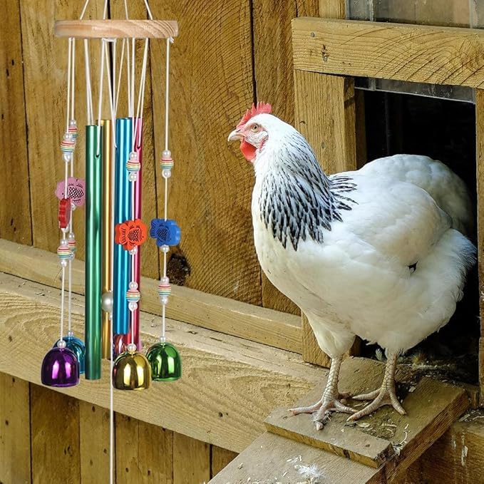Chicken Toys for Coop with Colorful Bells, Colorful Bird Wind Chime Enrichment Toys, Hanging Chick Peck Toy Hens Brooder Accessories for Hens Chicks Poultry Parrot Parakeet Budgerigar Lovebird