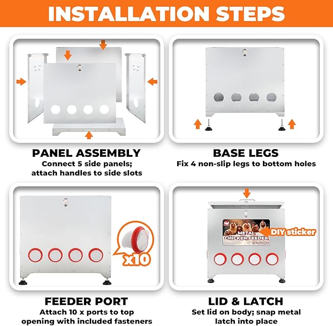 110 lbs Chicken Feeder No Waste-10 Port Large Chicken Feeder with Adjustable Height,Locking Lid,Rainproof-Metal Poultry Feeders for Chickens (Sliver, 23.76 * 22.78 in)