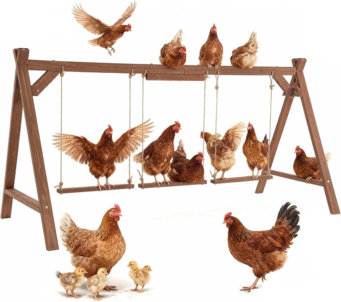 Chicken Perch for Coop, 67inch Long Chicken Roost Bar with 3 Swings, Stable & Ideal for Pet's Healthy and Play, Fit for 10-12 Chickens