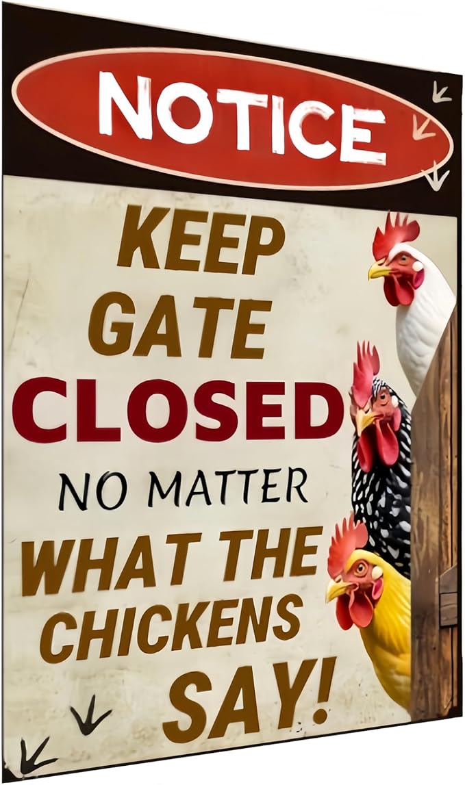 Keep Gate Closed Sign - Rustic Farm Metal Sign for Chicken Coop, Yard, Garden Fence or Outdoor Barn Decor, 12x8 Inch