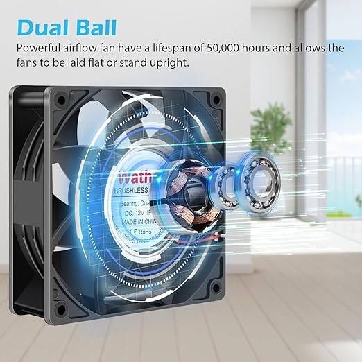 Wathai IP67 120mm x 38mm 12V Waterproof Exhaust Fan Dual Ball High Preformance for Greenhouse, Van, Humid Environments, Outdoor Enclosures or DIY Cooling Ventilation Projects