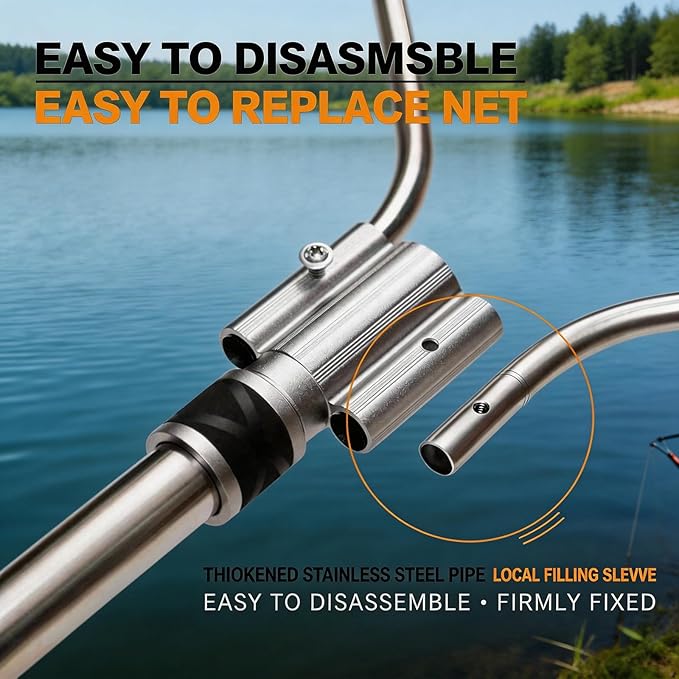 Heavy Duty Stainless Steel Animal Catch Net with Telescoping Handle, 50cm Large Square Head & Dual Lock System, Adjustable Length for Farm Garden and Rescue Use
