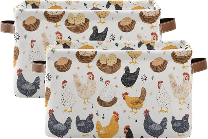 Domestic Chicken Storage Basket Canvas Fabric Collapsible Storage Bins Box Organizer Waterproof for Home Bedrooms 1 Pack