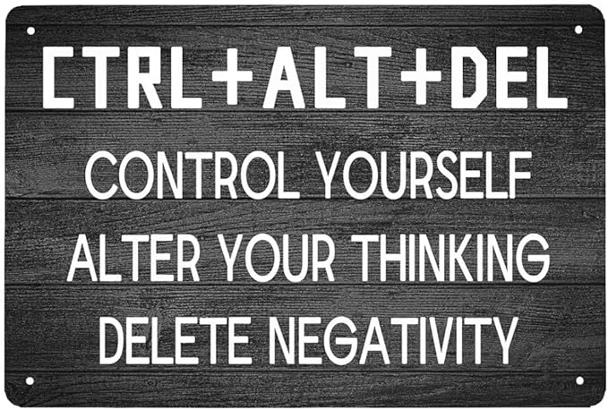 Inspirational Wall Decor for Office, CTRL+ALT+DEL Metal Tin Sign 12x8 Inch Rustic Wall Hanging Decor Positive Saying Quote Sign Wall Art for Home Office Living Room