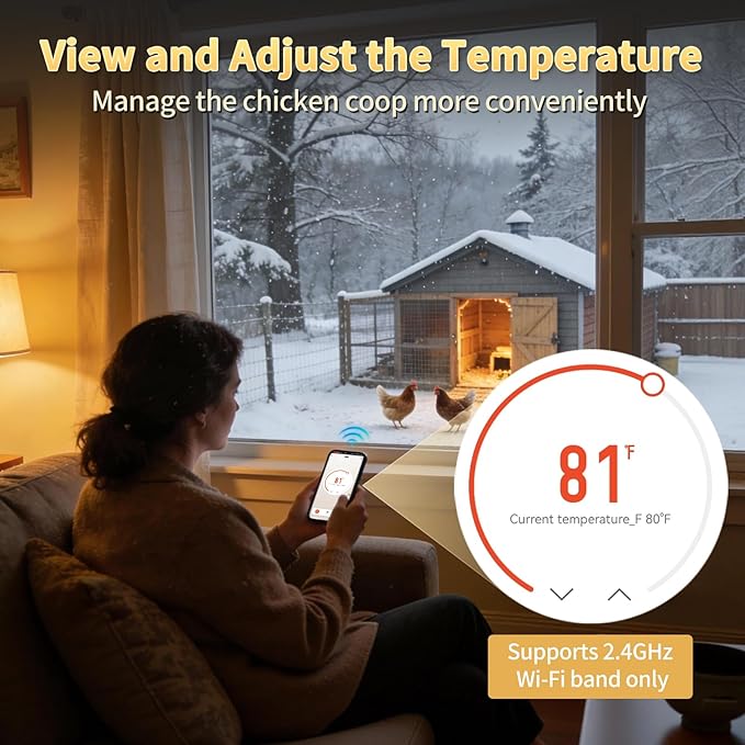 200W Smart Chicken Coop Heater with Thermostat – Check Temperature, APP-Controlled Temperature & Timer, Big Heat Plate for Chicken Coop, Fireproof Chick Heat Plate, 23" x 20"
