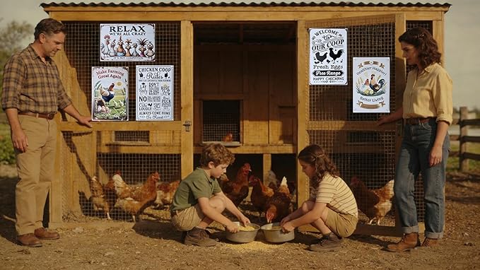 8 Pack Chicken Coop Signs, Funny Metal Farm Decor Outdoor, Rustproof Vintage Signs for Chicken Lovers, Farm House Personalized Gifts for Yard Fence Decor 12x8 Inches