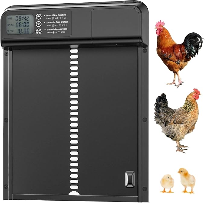 Automatic Chicken Coop Door - Thickening Aluminum Automatic Chicken Coop Door Battery Powered with Timer LCD Screen - Waterproof Chicken Coop Door Chicken Coop Accessories