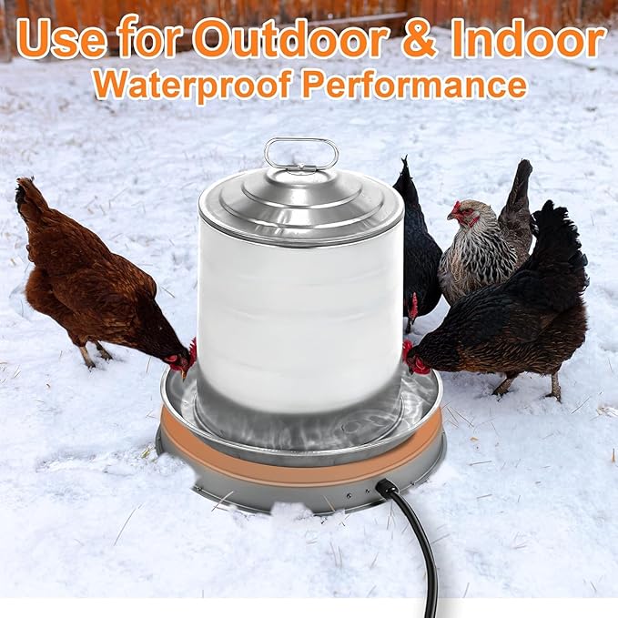 Poultry Chicken Water Heater: Chicken Water Heater Base for Winter, for Plastic/Metal Poultry Watere Under 6 Gallons, Heated Waterer for Chickens 125W