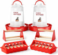 Chick Feeder and Waterer Kit, 6 Pcs Baby Chicken Supplies with Large 0.4 Gal Chick Waterer, Plastic Feeder Trough and Perch, Chicken Starter Kit for Coop and Brooder for Small Poultry Quail (Red)