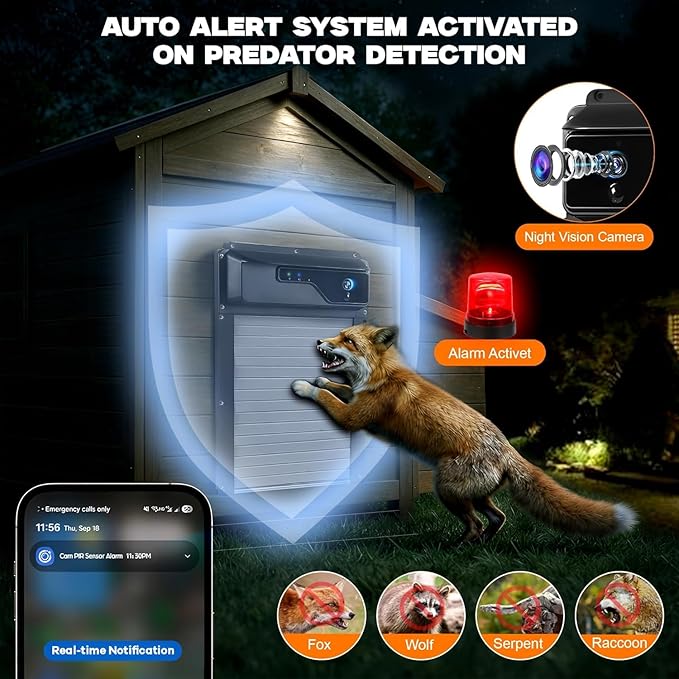 Waterproof Automatic Chicken Coop Door with Camera, Remote - Solar Chicken Coop Door Battery Powered with Night Vision Motion Sensor - Predator Protected Safety Mechanism Automatic Gate Opener