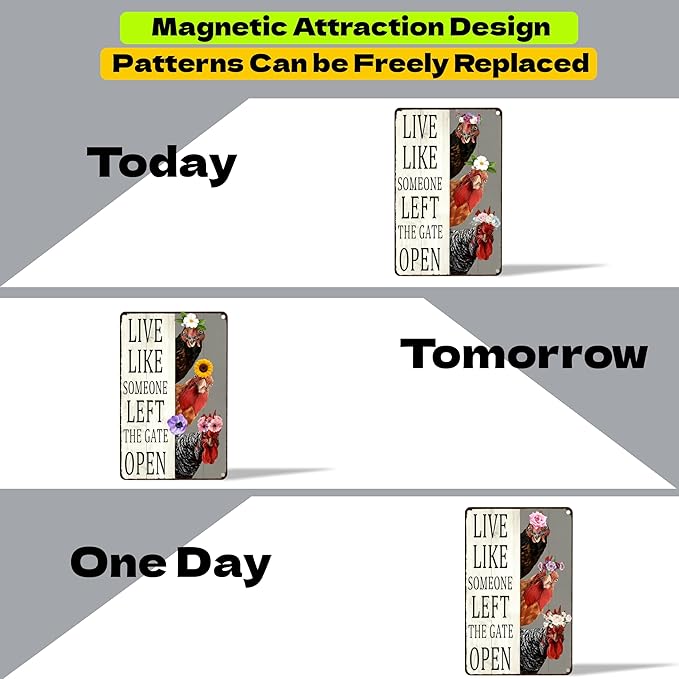 Funny DIY Magnetic Attraction Design,Vintage Chicken Decor Metal Sign, Funny Farmhouse Kitchen Wall Art, Unique Home Decor Gifts for Women, Farmhouse Style Enthusiasts, Retro Chicken Coop Accessories,8*12 Inch (Beige Grey)