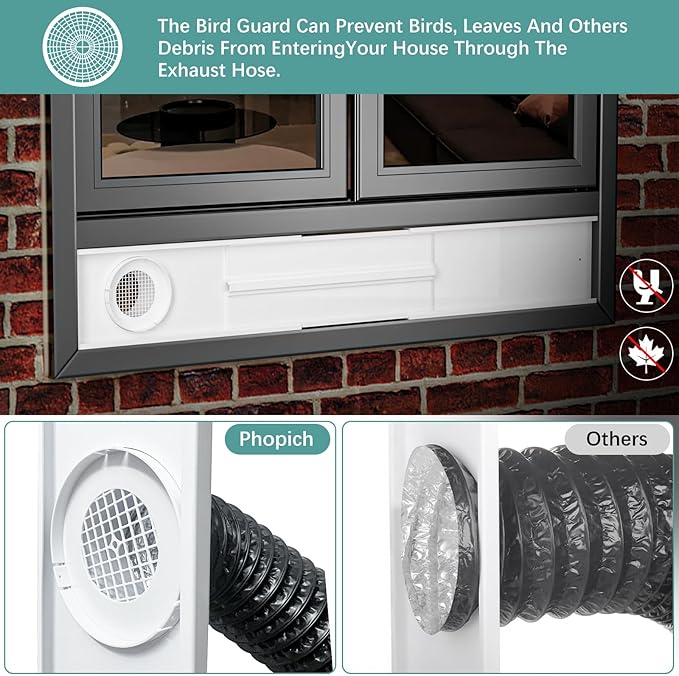 Phopich Dryer Vent Window Kit, 4 inch Adjustable Window Vent Kit with 6.6 Feet Aluminum Foil Hose for Exhaust Ventilation(Adjustable Up to 47 inches)