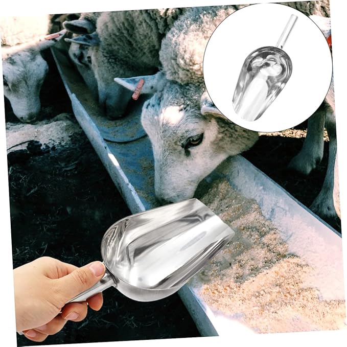Stainless Steel Feed Scoop for Livestock Heavy Duty Grain Distribution Tool 10-inch Sturdy Metal Fodder Scooper for Pets and Farm Use
