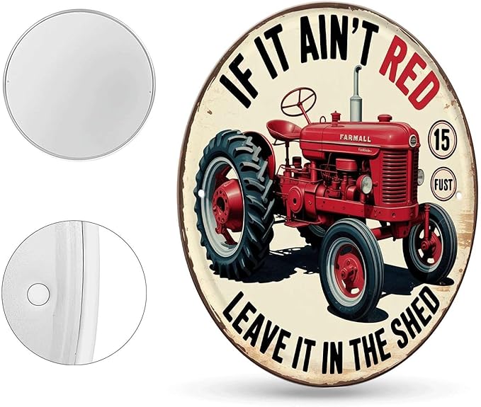 Tractor tin sign, Vintage Farm Vehicle metal sign Print Aesthetic Room Decoration for Home Bedroom Bar Cafe Garden and Outdoor Round Wall Decor (8 inch)