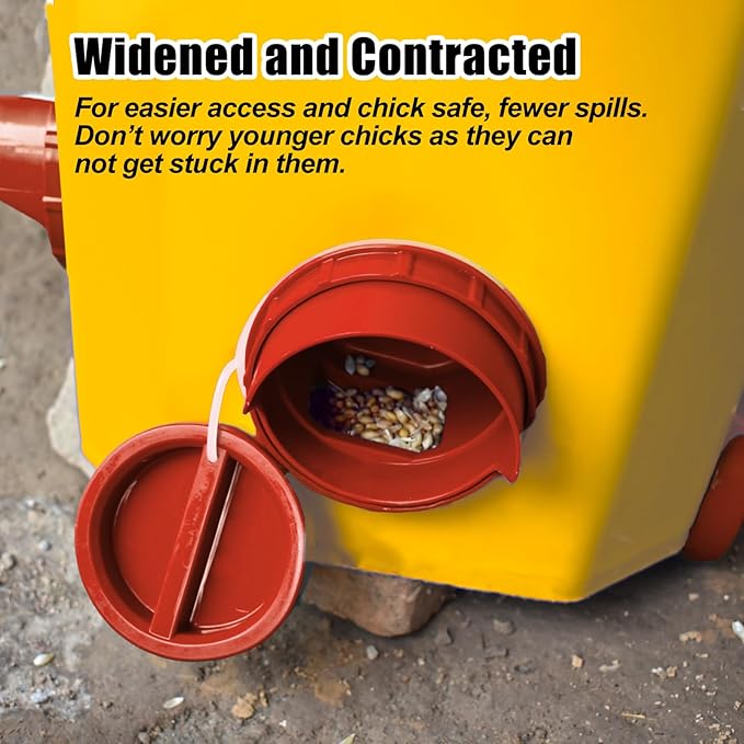 Chicken Feeder No Waste, 10 Ports Automatic Poultry Feeder with Covers & Hole Saw, Rain Proof Chicken Feeder Port for Buckets, Bins & Barrels