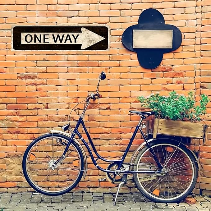 Vintage One Way Metal Tin Sign - 4"x16"- Water and Dust-Proof Wall Art for Home, Restaurant, Bar, Cafe, and Garage Decor"