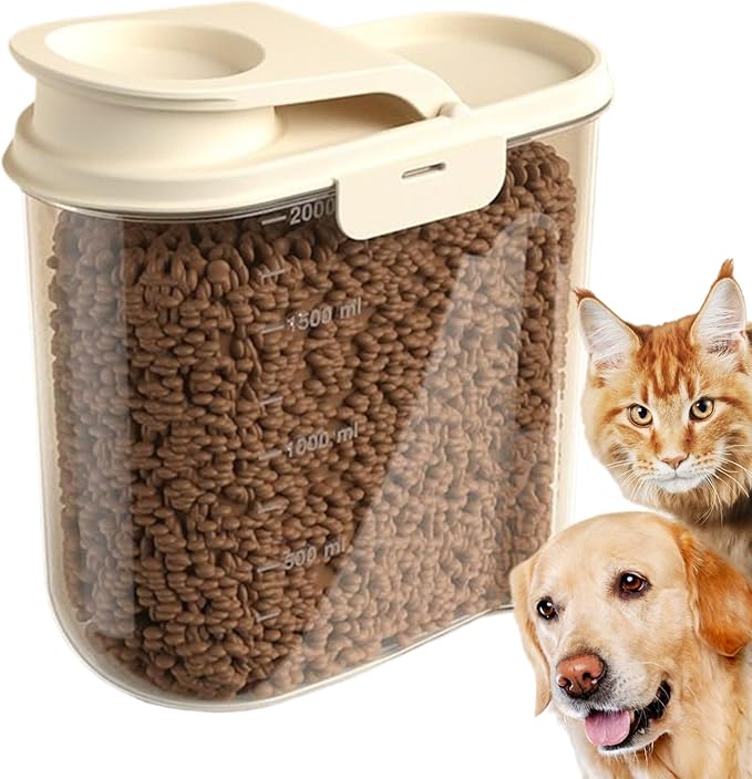 Dog Food Container - 2L Container for Dog Food - Visible Grain Dispenser Large Capacity Anti-moisture Dust-proof for Kitchen Pantry Garage Barn Farm