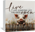 Pig Signs - Farm Cottagecore Animal Office Kitchen Bedroom Decor,Rustic Farmhouse Live like Someone Left the Gate Open Home Decor Wooden Signs,Pig Gifts for Women,8x8