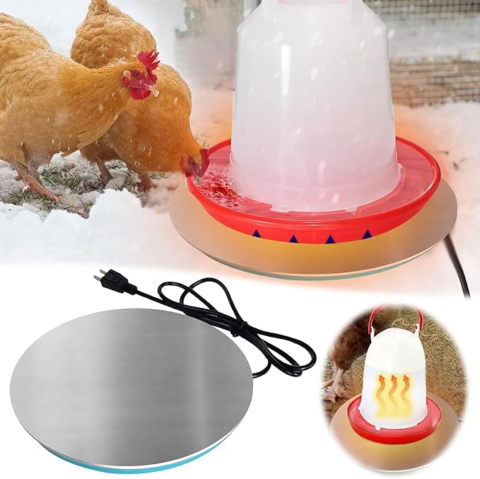 Chicken Water Heater,Chicken Water Heater for Winter,Heated Base for Metal Plastic Poultry Founts Waterer,Poultry Waters Heater Base for Chicks Goose Drinker in Winter Grey,No Freezing (Silver, 25cm)