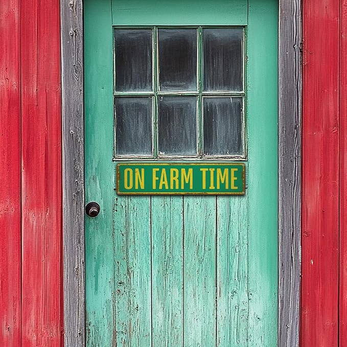 Cute Farm Decor, On Farm Time Sign, 15.8x4 inches, Decorative Metal Tin Signs for Outdoor, Wall Decors Art, Chicken Coop Decoration, Home Garden Yard Decor, Aluminum Wall Plaque, Farmer Gift