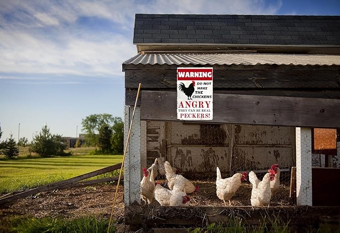 Funny Chicken Coop Sign - Vintage Metal Tin Sign for Farm, Yard or Barn, Rustic Decor, Fence or Wall, 8x12 Inch