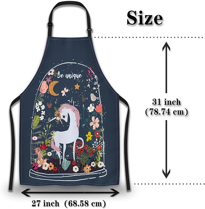 Cook Apron for Men Unicorn Floral Moon Cute Aprons for Women for Kitchen Cooking Restaurant BBQ Painting Crafting 27” (W) x 31” (H), Waterproof Apron