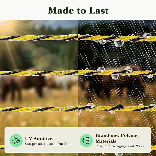 Electric Fence Wire, 700ft 213m, Polywire for Portable Livestock Fencing, 6 Stainless Steel Strands for Reliable Conductivity and Rust Resistance, UV Resistant
