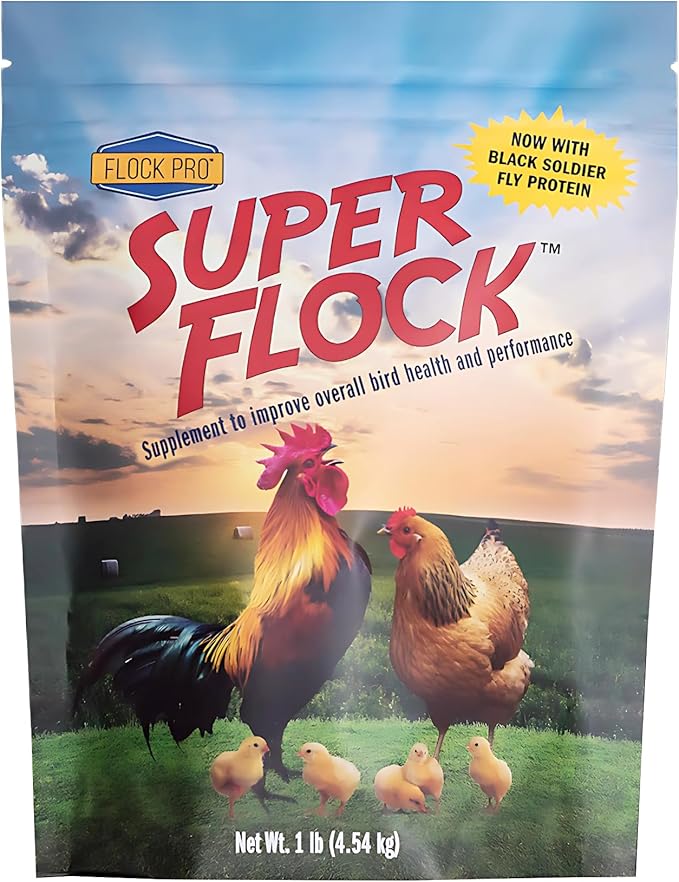 Super Flock Premium Pellet Chicken Supplement Boost Health & Egg Quality with Vitamins, Probiotics, Minerals, Chicken Supplies (1 lb)