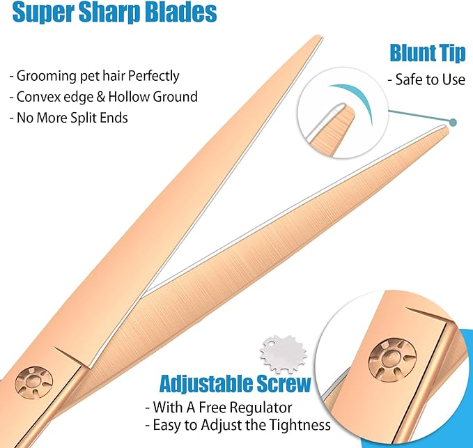 7.5" Dog Grooming Scissors Professional Trimming Cutting Shears for Dog Cat Pet Animal Grooming on Face and Paws Gold