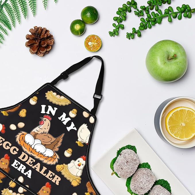 BDPWSS Chicken Apron In My Egg Dealer Era Egg Lover Gifts Cute Egg Gifts Cooking Kitchen Chef Baking BBQ Apron With Pockets