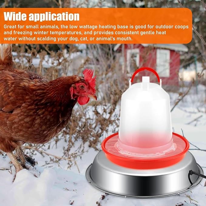 Heated Chicken Waterer Base for Winter, Outdoor Heated Chicken Poultry Bath Drinking Water, Outside Heating Poultry Feeder for Poultry Lovers (Sliver, 15in)