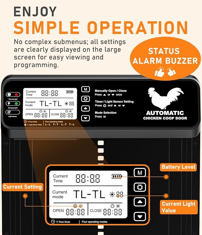 Automatic Chicken Coop Door Solar Powered with Timer/Light Sensor, Solar Chicken Coop Door Anti-Pinch, Aluminum Alloy Chicken Door | Larger Solar Panel | Higher Capacity Battery | 20M Remote Control