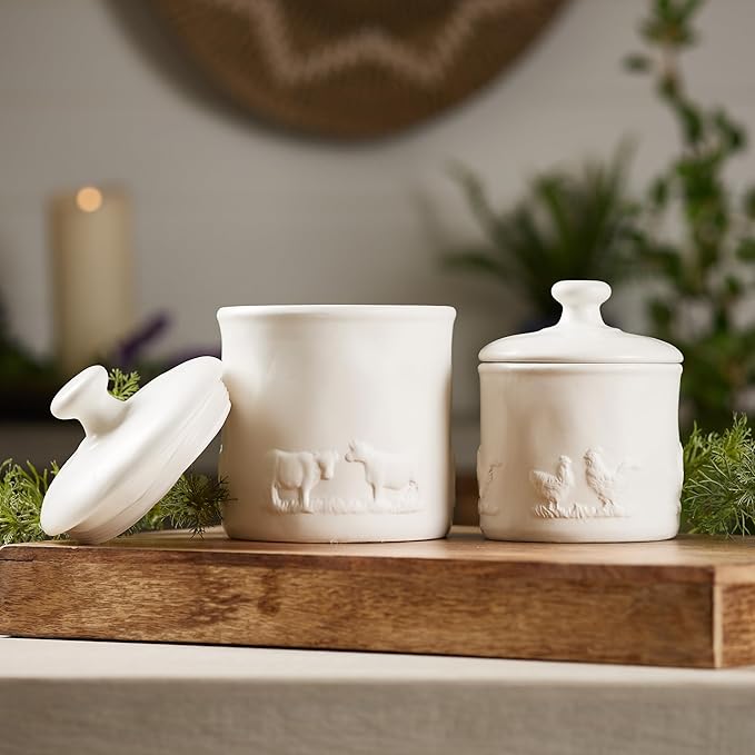Melrose International Ceramic Farm Animal Canister (Set of 2)