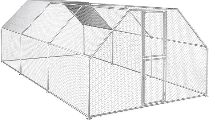 DWVO Large Metal Chicken Coop for 20-30 Chickens, 19.1 x 9.8 x 6.4 ft Walk-in Poultry Cage Chicken Run for Yard Outdoor with Waterproof and Anti-UV Cover Duck House Flat Roof Chicken Pen