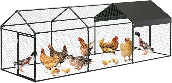 Large Chicken Coop with Run, 120"X40"X40" Outdoor Metal Chicken Coop & Pen, Heavy-Duty Poultry Enclosure with Waterproof and Anti-UV Cover for Ducks, Chickens, Rabbits in Backyard Farm