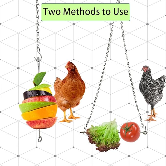 4PCS Chicken Coop Toys-Chicken Xylophone Toy Chicken Veggies Fruit Skewers Lettuce String Bag Hanger Chicken Treats Holder for Hens Roosters Chicks