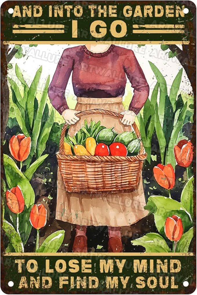 Metal Garden Sign And Into The Garden I Go Vintage Tin Sign for Outdoor Decor Yard Patio Farmhouse Garden 8x12 Inch
