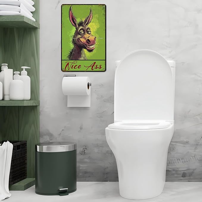 Vintage Donkey Tin Sign Nice Ass Retro Wall Decor Decorations for Home Funny Donkeys Lovers Poster Indoor Store Cafe Toilet Bathroom Restroom Bar Pubs Farmhouse Farm Room 12 * 8inch