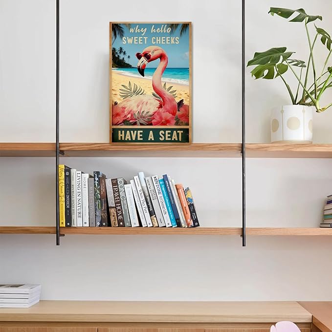 Flamingo Wall Art – Funny Retro Flamingo Poster, Tropical Wall Decor for Living Room, Vintage Art, Perfect for Bathroom or Bedroom 12x8 Inch
