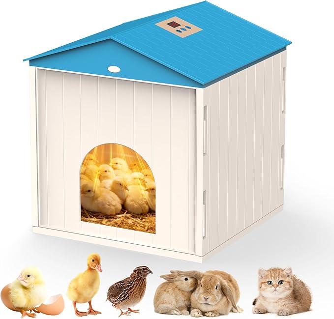 Chick Brooder Plate for Chicks Temperature Control & Display, Chicken Brooder Box for Chicks with Thermostat Fan & Light, 6.5Ft 110V Power Cord Brooder Heater 50W Chick Heat Plate 11.4"Lx11.2"W