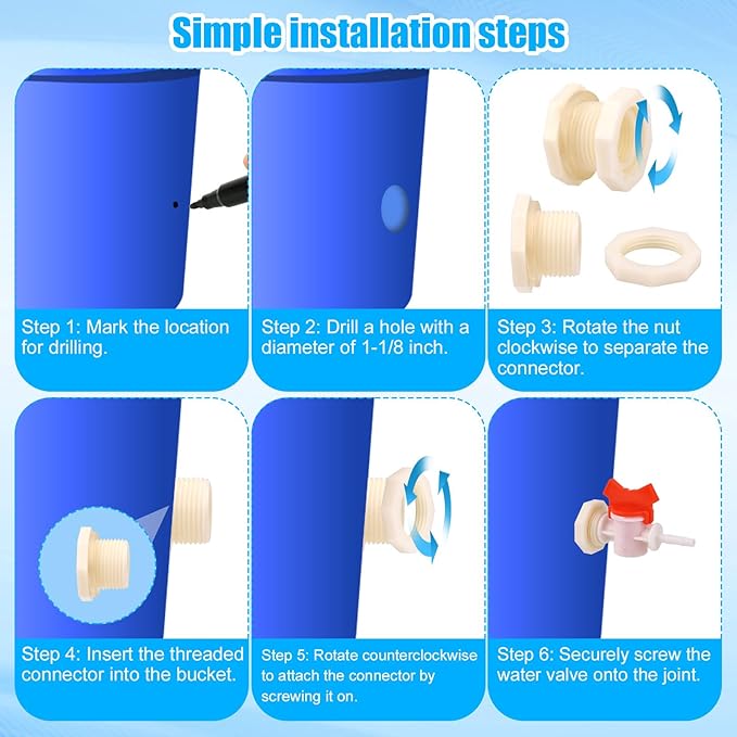 2pcs Rabbit Watering System Bucket Connector Kit to ID 5/16" Hose, with Bulkhead Fitting, Barb Ball Valve and Mesh Washer, Poultry Animal Water Dispenser Automatic Rabbit Watering System