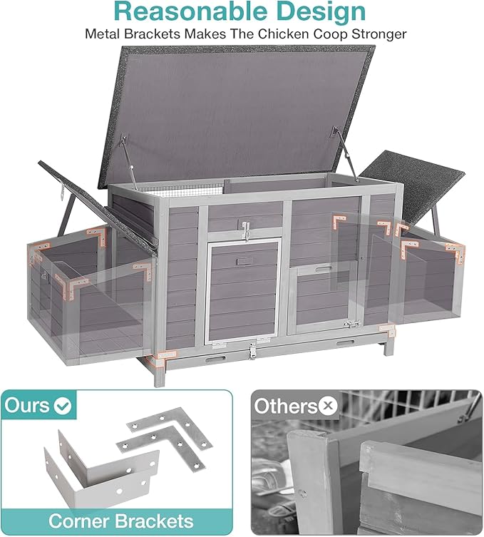Chicken Coop, Outdoor Hen House Poultry Cage with Nesting Box, Leakproof Pull Out Tray and UV-Resistant Roof (67" L x 25" W x 28" H)