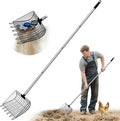 Chicken Poop Scooper & Rake, Stainless Steel Coop Scoop for Sand, Litter Sifting Shovel for Chickens, Adjustable Length 27" to 64"