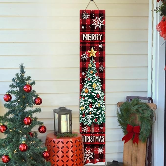 47" Large Christmas Porch Sign Red Buffalo Plaid Welcome Sign Wooden Tall Christmas Porch Decor Leaner Front Door Decor for Rustic Farmhouse Xmas Holiday Outdoor Home Yard Gift